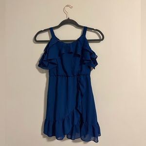 IZ Byer | Girls Blue Ruffled Off The Shoulder Dress